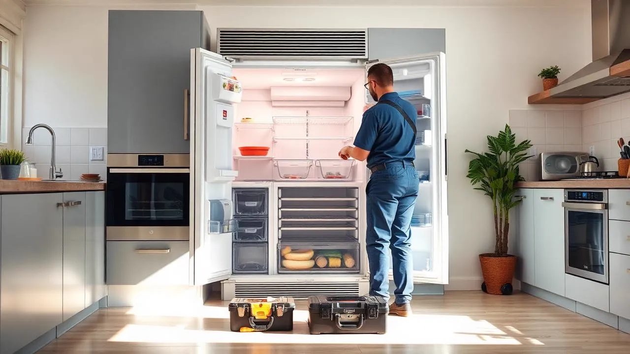 Technician repairing a refrigerator in Coimbatore